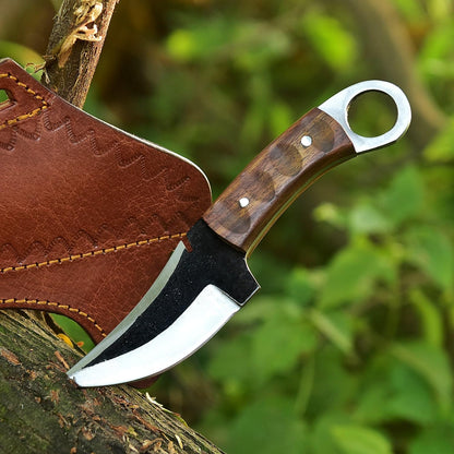 Fixed Blade Hunting Forged Tracker Knife - 8 Inches Carbon Steel Razor Sharp Blade Full Tang Bushcraft Knives with Premium Leather Belt Sheath. Used For Hunting Outdoor Camping, Hiking, Skining Knife.