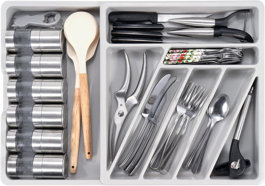 Silverware Organizer - Expandable Kitchen Drawer Organizer Cutlery Drawer Organizer Flatware Organizer for Drawer Utensil Tray for Kitchen Plastic Silverware Holder for Spoons Knives Forks