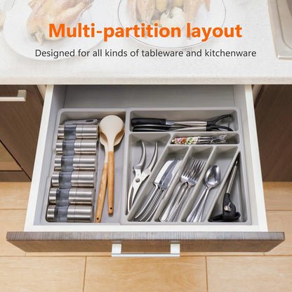Silverware Organizer - Expandable Kitchen Drawer Organizer Cutlery Drawer Organizer Flatware Organizer for Drawer Utensil Tray for Kitchen Plastic Silverware Holder for Spoons Knives Forks