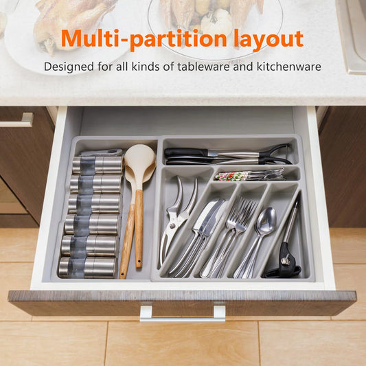 Silverware Organizer - Expandable Kitchen Drawer Organizer Cutlery Drawer Organizer Flatware Organizer for Drawer Utensil Tray for Kitchen Plastic Silverware Holder for Spoons Knives Forks