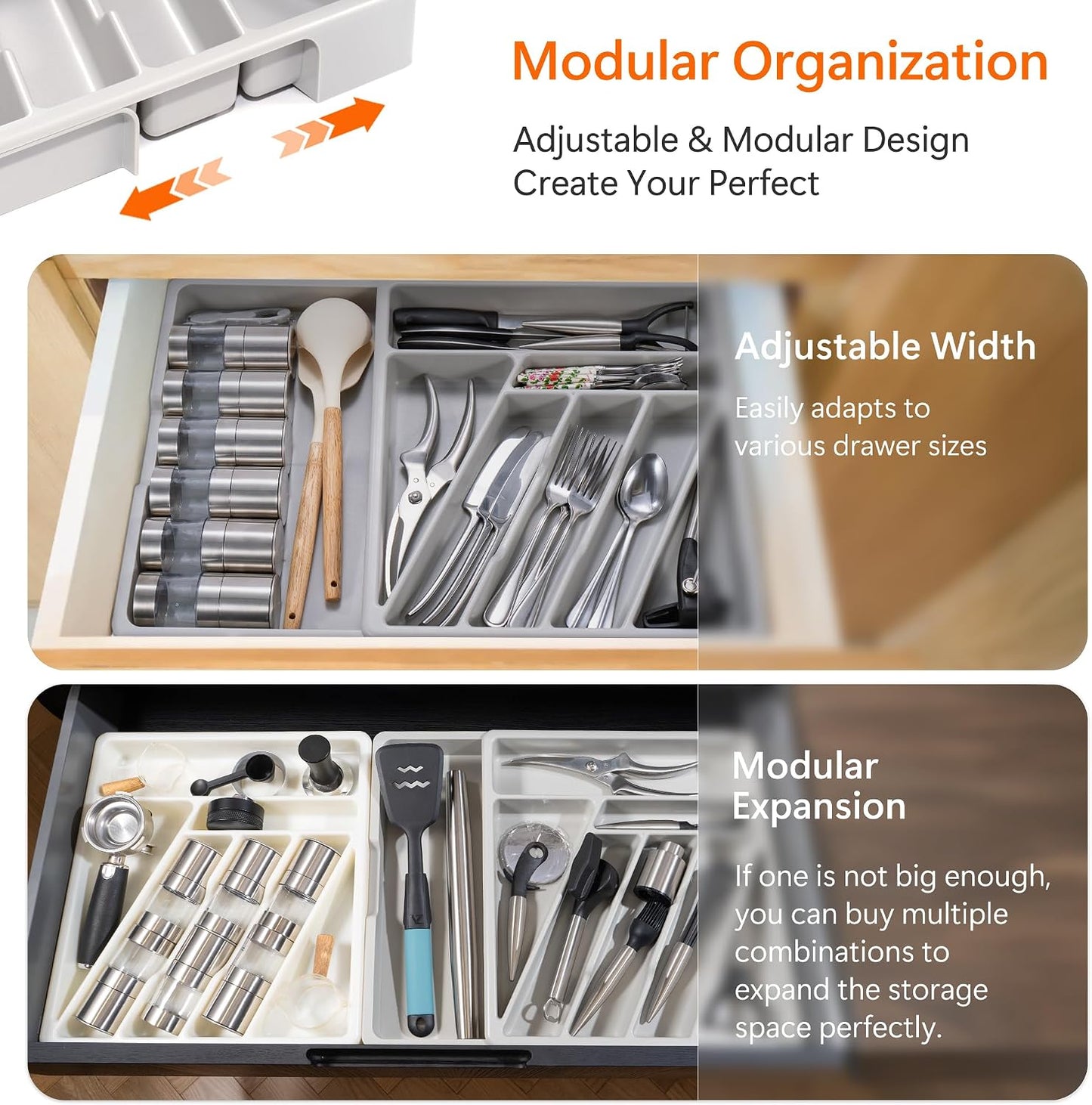 Silverware Organizer - Expandable Kitchen Drawer Organizer Cutlery Drawer Organizer Flatware Organizer for Drawer Utensil Tray for Kitchen Plastic Silverware Holder for Spoons Knives Forks