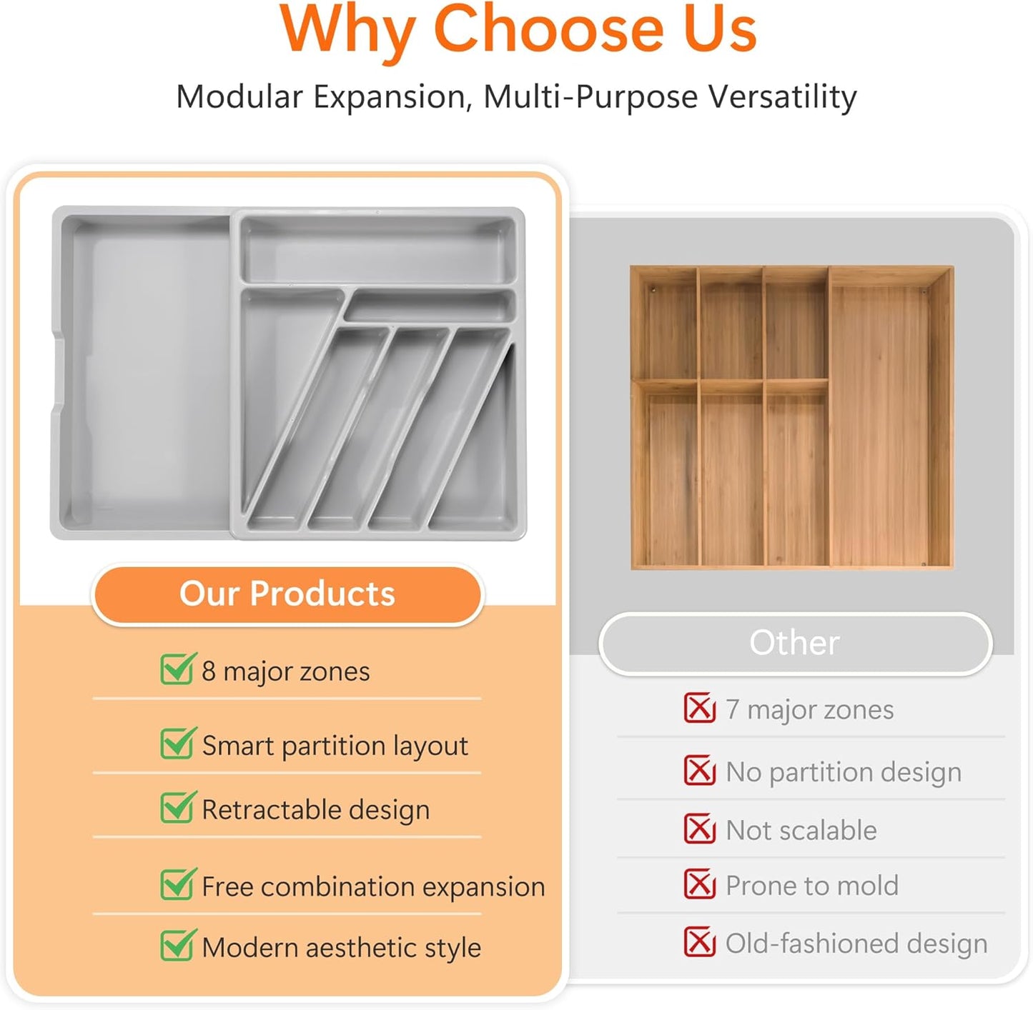 Silverware Organizer - Expandable Kitchen Drawer Organizer Cutlery Drawer Organizer Flatware Organizer for Drawer Utensil Tray for Kitchen Plastic Silverware Holder for Spoons Knives Forks