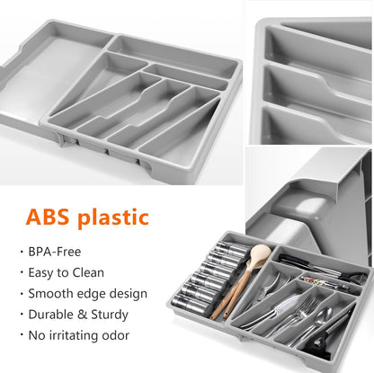 Silverware Organizer - Expandable Kitchen Drawer Organizer Cutlery Drawer Organizer Flatware Organizer for Drawer Utensil Tray for Kitchen Plastic Silverware Holder for Spoons Knives Forks