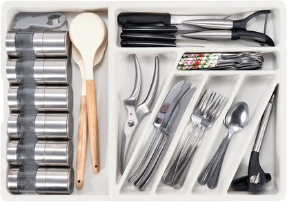 Silverware Organizer - Expandable Kitchen Drawer Organizer Cutlery Drawer Organizer Flatware Organizer for Drawer Utensil Tray for Kitchen Plastic Silverware Holder for Spoons Knives Forks