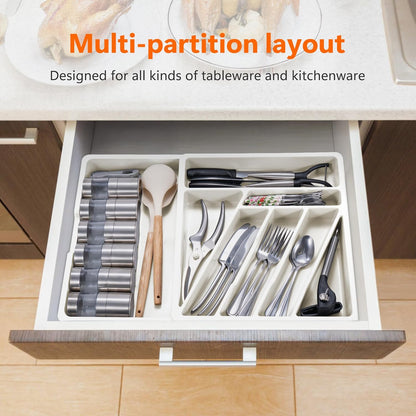 Silverware Organizer - Expandable Kitchen Drawer Organizer Cutlery Drawer Organizer Flatware Organizer for Drawer Utensil Tray for Kitchen Plastic Silverware Holder for Spoons Knives Forks