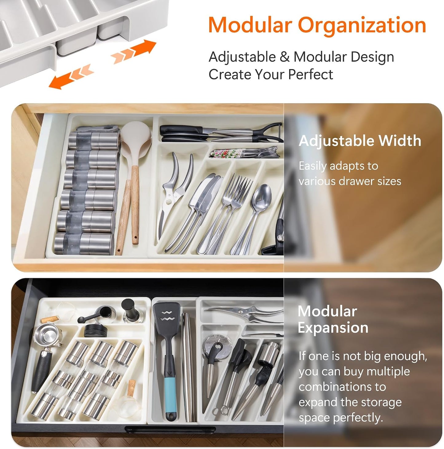 Silverware Organizer - Expandable Kitchen Drawer Organizer Cutlery Drawer Organizer Flatware Organizer for Drawer Utensil Tray for Kitchen Plastic Silverware Holder for Spoons Knives Forks