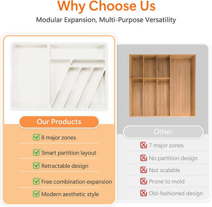 Silverware Organizer - Expandable Kitchen Drawer Organizer Cutlery Drawer Organizer Flatware Organizer for Drawer Utensil Tray for Kitchen Plastic Silverware Holder for Spoons Knives Forks