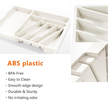 Silverware Organizer - Expandable Kitchen Drawer Organizer Cutlery Drawer Organizer Flatware Organizer for Drawer Utensil Tray for Kitchen Plastic Silverware Holder for Spoons Knives Forks