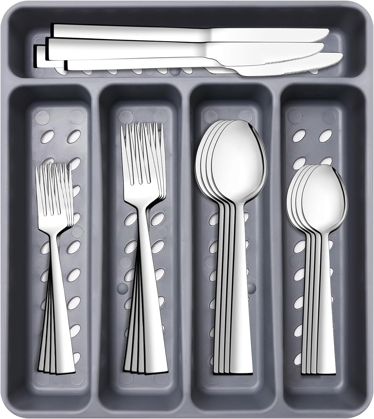 21 Pcs Kitchen Silverware Set with Organizer Tray Fork Spoon Knife Sets | Stainless Steel Cutlery Heavy Duty Silverware Set for 4 Flatware Tableware Eating Utensils Sets Forks Knives and Spoons Set