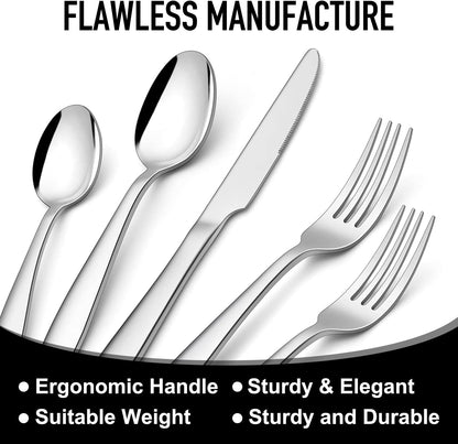 21 Pcs Kitchen Silverware Set with Organizer Tray Fork Spoon Knife Sets | Stainless Steel Cutlery Heavy Duty Silverware Set for 4 Flatware Tableware Eating Utensils Sets Forks Knives and Spoons Set