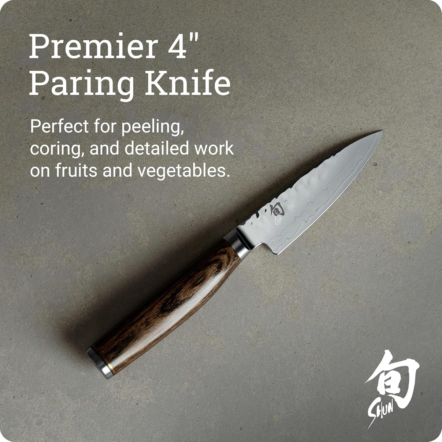 Premier 4" Paring Knife, Handcrafted Japanese Vegetable & Fruit Knife, VG-MAX Core with Damascus Stainless Steel Cladding, Pakkawood Handle, Small Tool for Peeling, Coring & Cutting