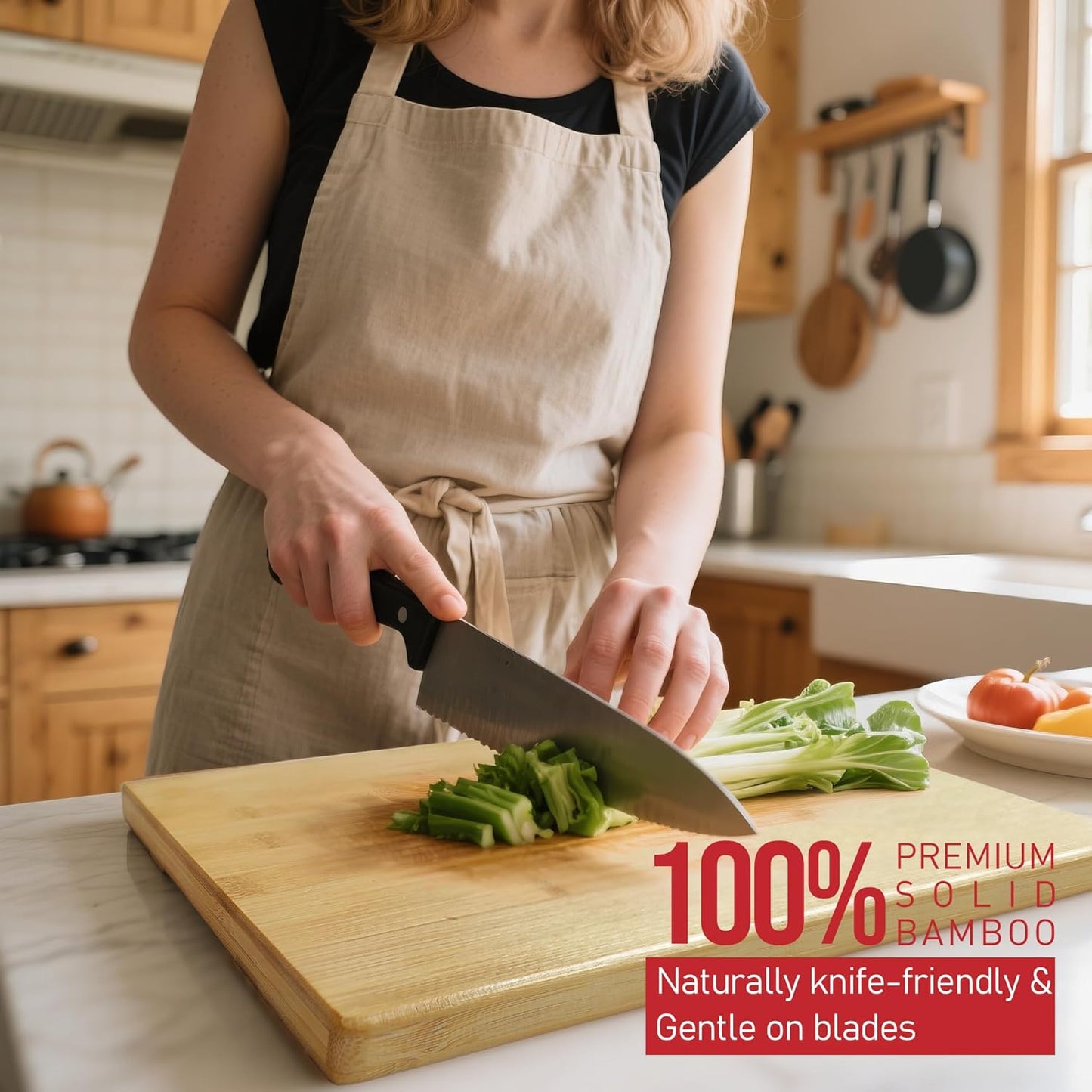 Bamboo Cutting Board for Kitchen - Wood Chopping & Charcuterie Board | Made with Moso Bamboo - Double Sided Pre Oiled (13.2" x 9.8" / 33.5 x 25 cm)