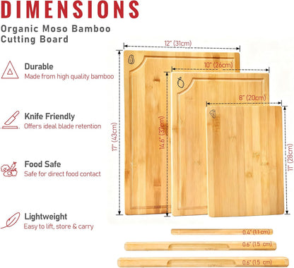Bamboo Cutting Board for Kitchen - Wood Chopping & Charcuterie Board | Made with Moso Bamboo - Double Sided Pre Oiled (13.2" x 9.8" / 33.5 x 25 cm)