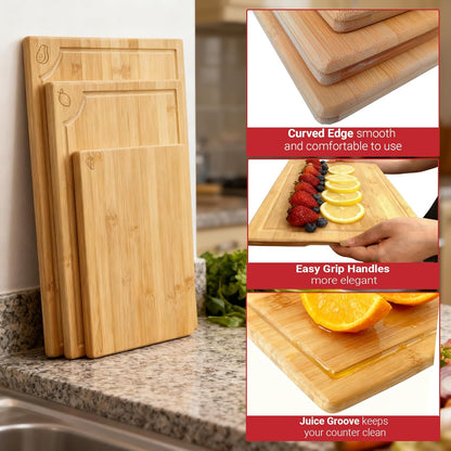 Bamboo Cutting Board for Kitchen - Wood Chopping & Charcuterie Board | Made with Moso Bamboo - Double Sided Pre Oiled (13.2" x 9.8" / 33.5 x 25 cm)