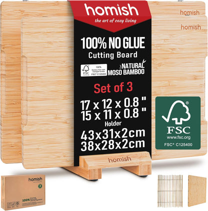 Bamboo Cutting Board for Kitchen - Wood Chopping & Charcuterie Board | Made with Moso Bamboo - Double Sided Pre Oiled (13.2" x 9.8" / 33.5 x 25 cm)