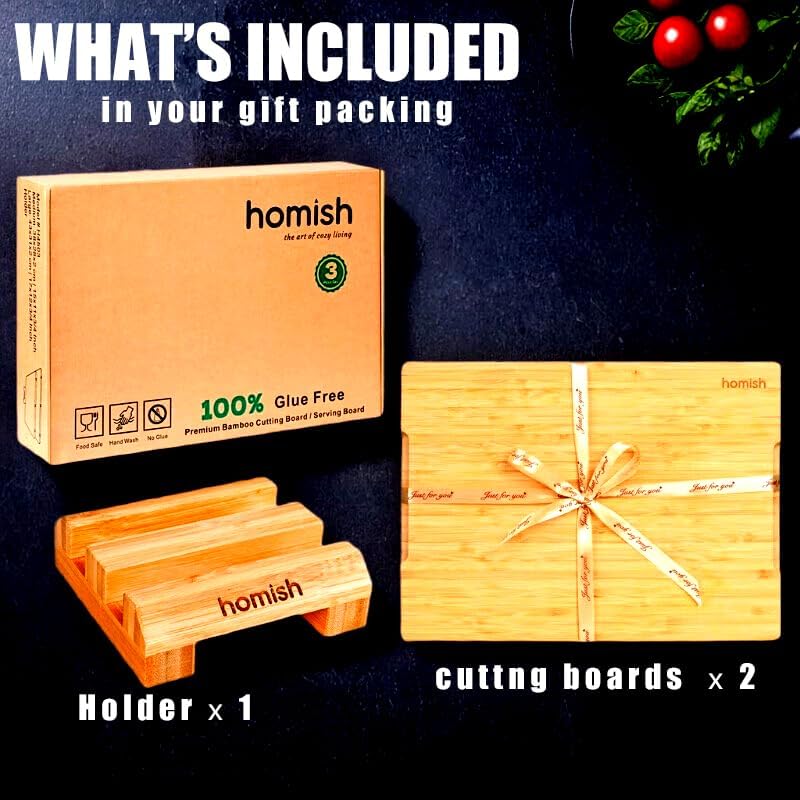 Bamboo Cutting Board for Kitchen - Wood Chopping & Charcuterie Board | Made with Moso Bamboo - Double Sided Pre Oiled (13.2" x 9.8" / 33.5 x 25 cm)