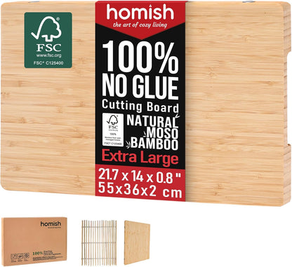 Bamboo Cutting Board for Kitchen - Wood Chopping & Charcuterie Board | Made with Moso Bamboo - Double Sided Pre Oiled (13.2" x 9.8" / 33.5 x 25 cm)