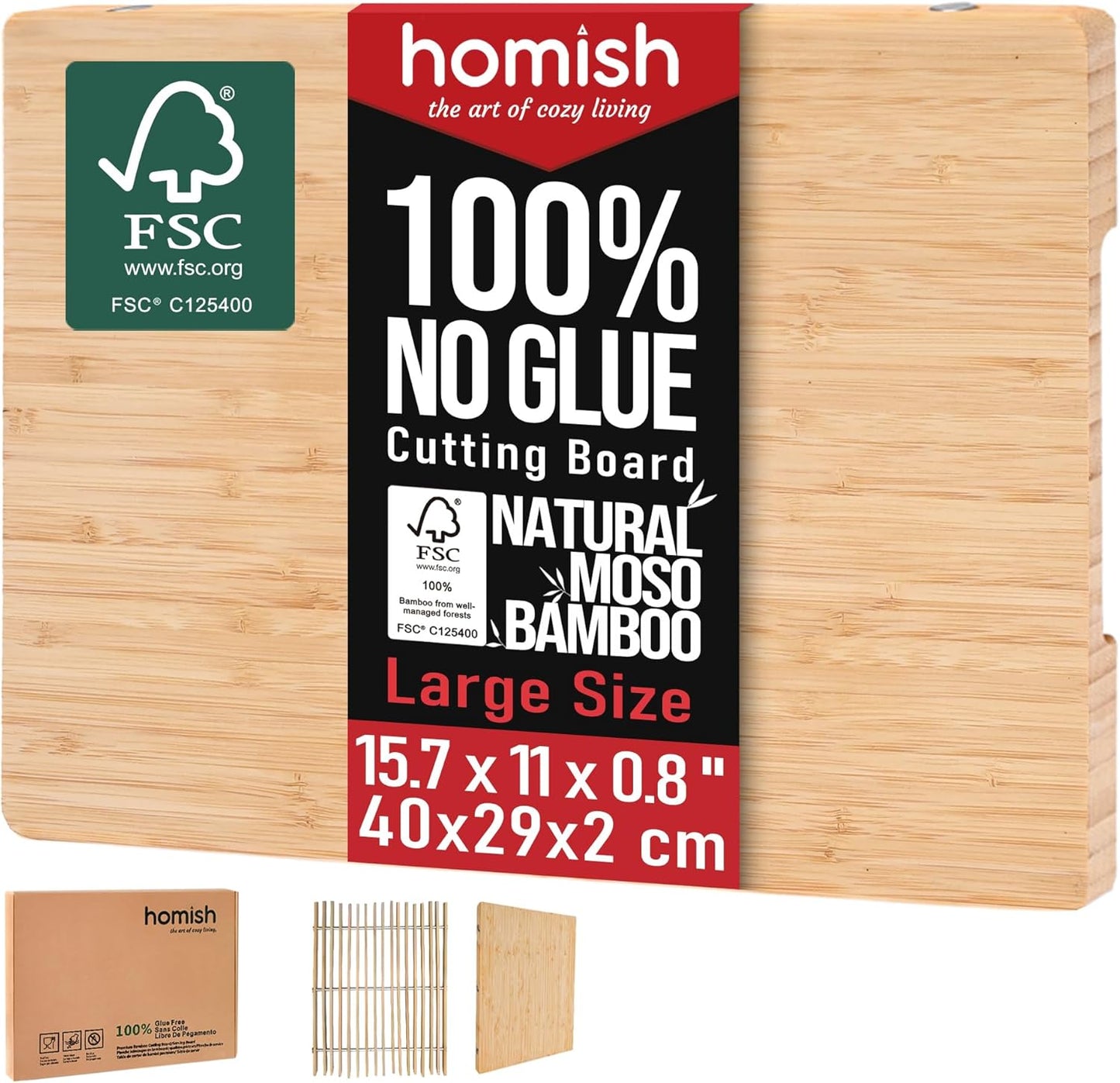 Bamboo Cutting Board for Kitchen - Wood Chopping & Charcuterie Board | Made with Moso Bamboo - Double Sided Pre Oiled (13.2" x 9.8" / 33.5 x 25 cm)