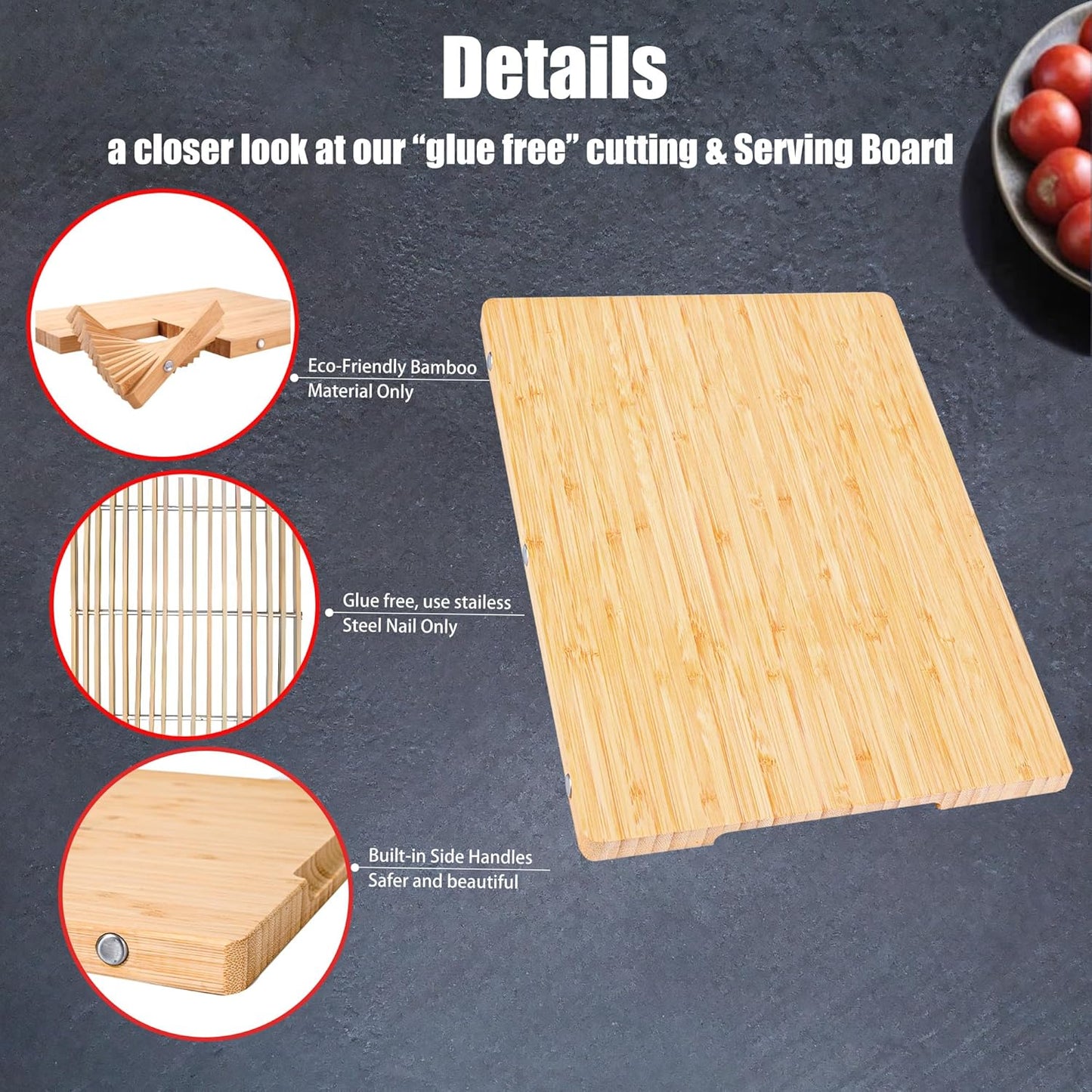 Bamboo Cutting Board for Kitchen - Wood Chopping & Charcuterie Board | Made with Moso Bamboo - Double Sided Pre Oiled (13.2" x 9.8" / 33.5 x 25 cm)