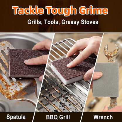Carborundum Heavy Duty Scouring Sponges, 0.4" 8 Count | Fiberglass-free nano emery scrubbers tackle rust, grease and tough stains on pots, pans, grills, oven racks and sinks.