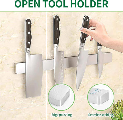 Stainless Steel Magnetic Knife Strips 16 Inch Wall-Mounted Magnetic Knife Holder Premium Magnetic Tool Organizer Multi-Purpose Functionality for Kitchen Securely Store Utensils Knife Rack