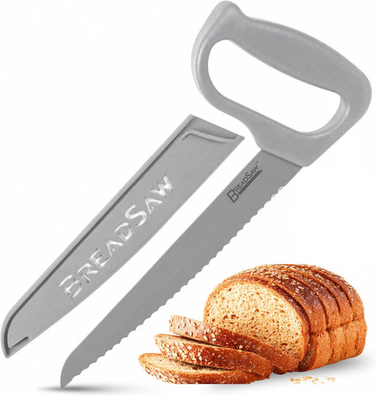 Sourdough Bread Knife, 8" Serrated Blade with Ergonomic Handle, Stainless Steel, Gray