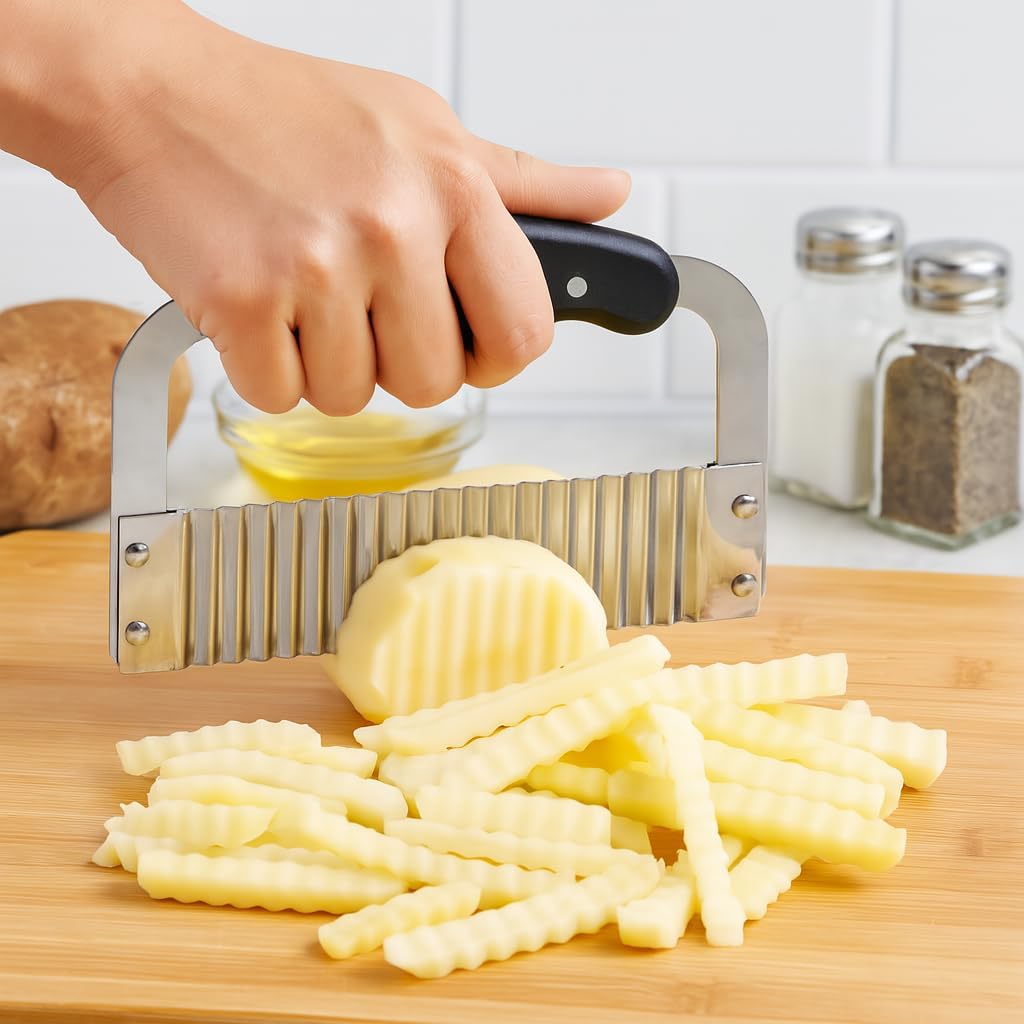 Kitchen Crinkle-Cut Wave Slicer French Fry Vegetable Cutter, Stainless Steel Blade, For Waffle Fries Chips Decorative Vegetables Holiday Meal Prep And Baby-Led Weaning
