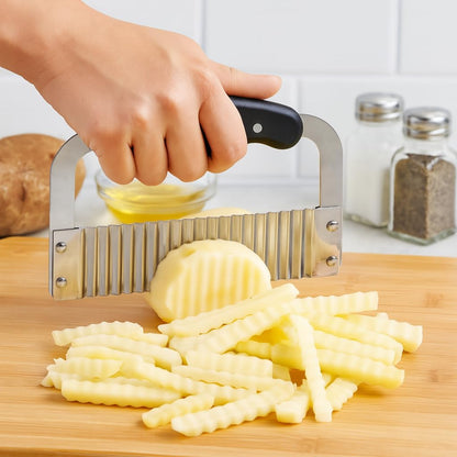 Kitchen Crinkle-Cut Wave Slicer French Fry Vegetable Cutter, Stainless Steel Blade, For Waffle Fries Chips Decorative Vegetables Holiday Meal Prep And Baby-Led Weaning