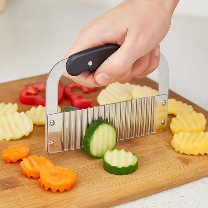 Kitchen Crinkle-Cut Wave Slicer French Fry Vegetable Cutter, Stainless Steel Blade, For Waffle Fries Chips Decorative Vegetables Holiday Meal Prep And Baby-Led Weaning