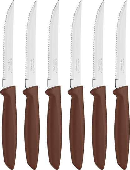 Kitchen Knives Set of 6, Serrated Fruit Tomato Cooking Knife, Vegetable Chopper Peeler, Stainless Steel, Multipurpose, Pointed Tip, Brown, 23498454