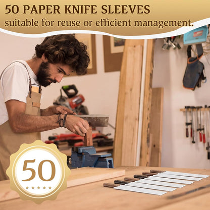 50 Pcs Paper Knife Sheath 9 in x 1 in Cardboard Chef Knife Sleeves Bulk Knives Guard Cover Protector Gentle on Your Blades Cover for Kitchen Paring Boning and Utility Knives, Lightweight and Durable