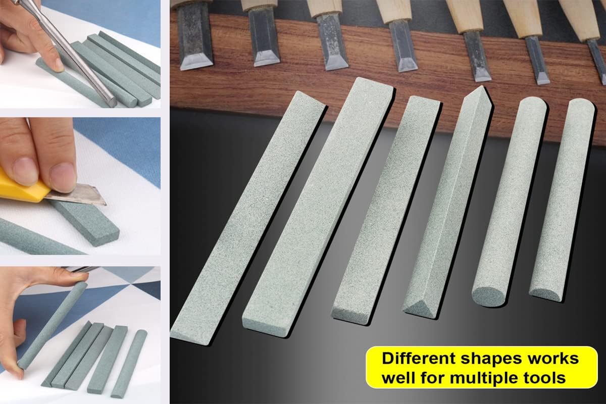 Sharpening Stone Set,6pcs 180# Wood Carving Sharpener Whetstone Sanding Sticks,Coarse Polishing Set for Sharpen Chisel or Small Detailed Tools,Variety of Shapes(Length3.94Inch)]