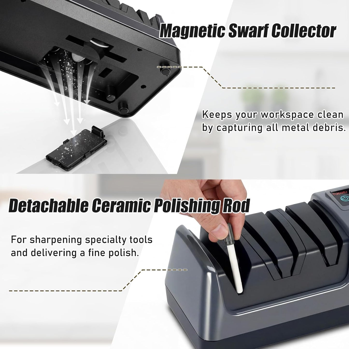 5-in-1 Electric Knife Sharpener for All Knives – Diamond Abrasive Sharpener with 3 Speeds & LCD Display | Sharpens Straight, Serrated, Kitchen Knives & Scissors | Automatic, Safe, Easy to Use (GERY)