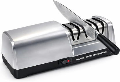 5-in-1 Electric Knife Sharpener for All Knives – Diamond Abrasive Sharpener with 3 Speeds & LCD Display | Sharpens Straight, Serrated, Kitchen Knives & Scissors | Automatic, Safe, Easy to Use (GERY)