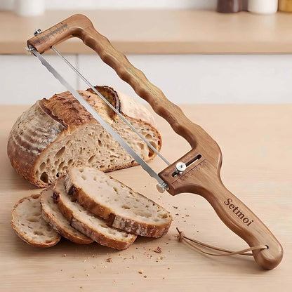 Bread Slicer for Homemade Bread, Adjustable Bread Knife with Thickness Guide (1/4"-2"), Serrated Stainless Steel Bread Cutter for Sourdough Loaves, Bagels & Cakes, Gift for Artisan Bakers