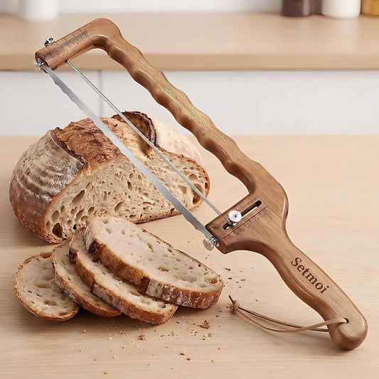 Bread Slicer for Homemade Bread, Adjustable Bread Knife with Thickness Guide (1/4"-2"), Serrated Stainless Steel Bread Cutter for Sourdough Loaves, Bagels & Cakes, Gift for Artisan Bakers