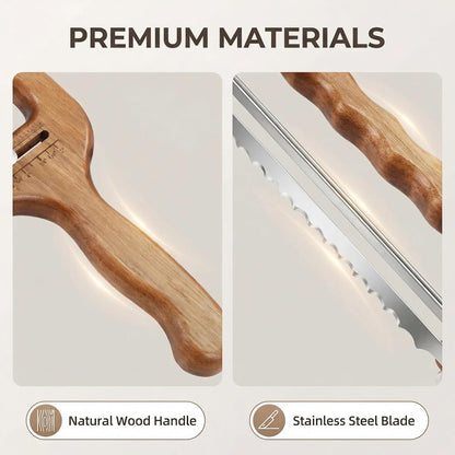 Bread Slicer for Homemade Bread, Adjustable Bread Knife with Thickness Guide (1/4"-2"), Serrated Stainless Steel Bread Cutter for Sourdough Loaves, Bagels & Cakes, Gift for Artisan Bakers