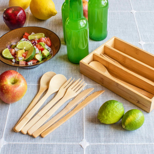 12-Piece Reusable Bamboo Flatware Set with Portable Storage Case, Dishwasher Safe