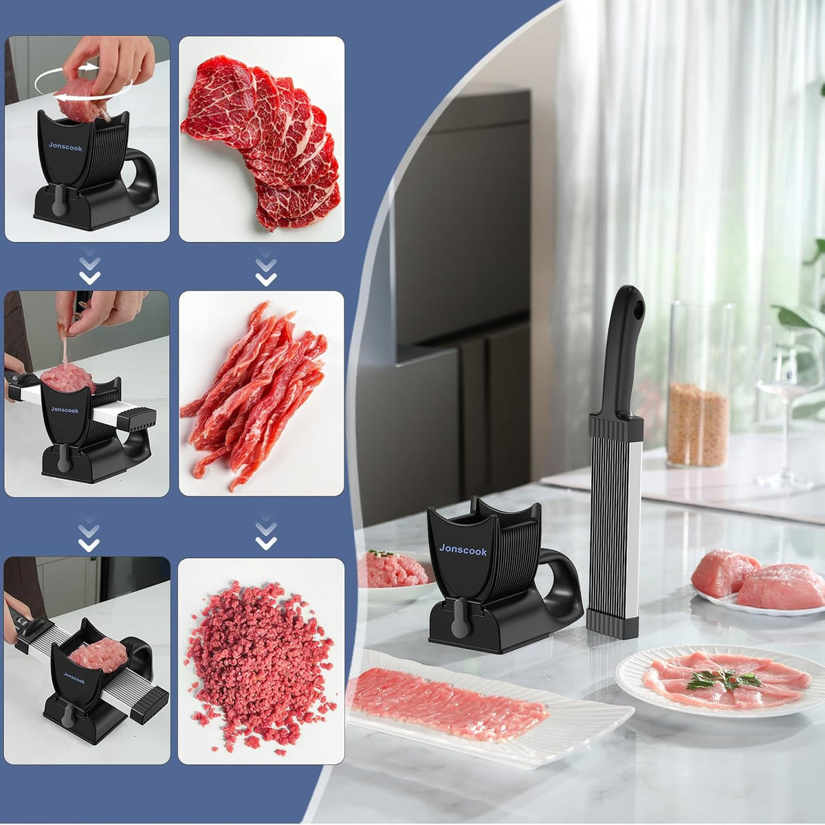 Fresh Meat Slicer, Manual Fresh Meat Cutter, Meal Prep, 2mm or 4mm-Dark Black