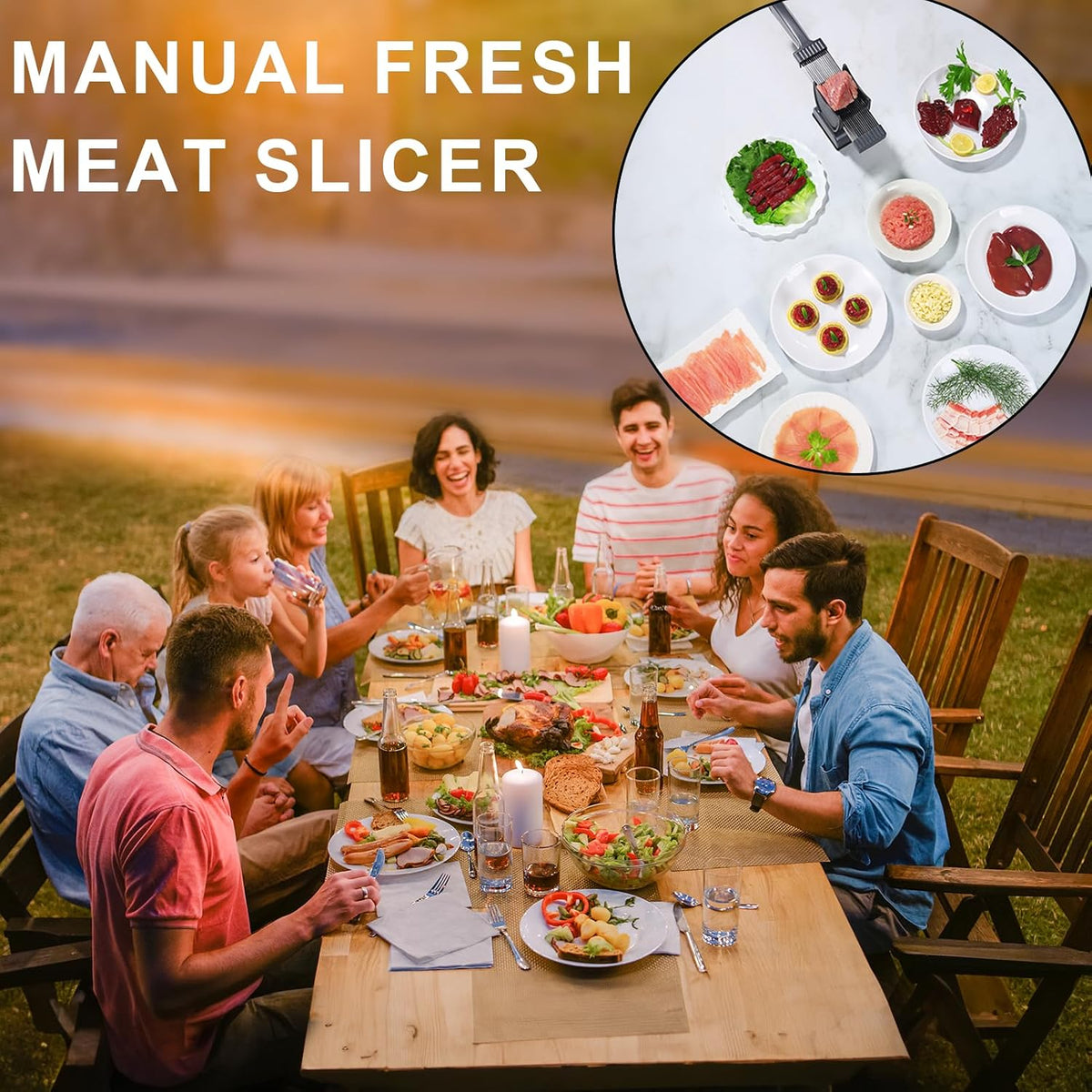 Fresh Meat Slicer, Manual Fresh Meat Cutter, Meal Prep, 2mm or 4mm-Dark Black