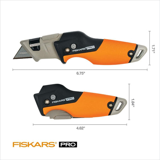 Pro Retractable Folding Utility Knife, Box Cutter with Long-Lasting CarbonMax Razor Blade and Dual Lock Safety, Orange/Black