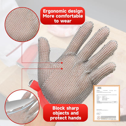 Cut Resistant Glove Food Grade Stainless Steel Chainmail Glove for Ultimate Cutting Protection Meat Cutting Oyster Shucking (XS)