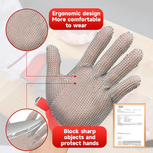 Cut Resistant Glove Food Grade Stainless Steel Chainmail Glove for Ultimate Cutting Protection Meat Cutting Oyster Shucking (XS)