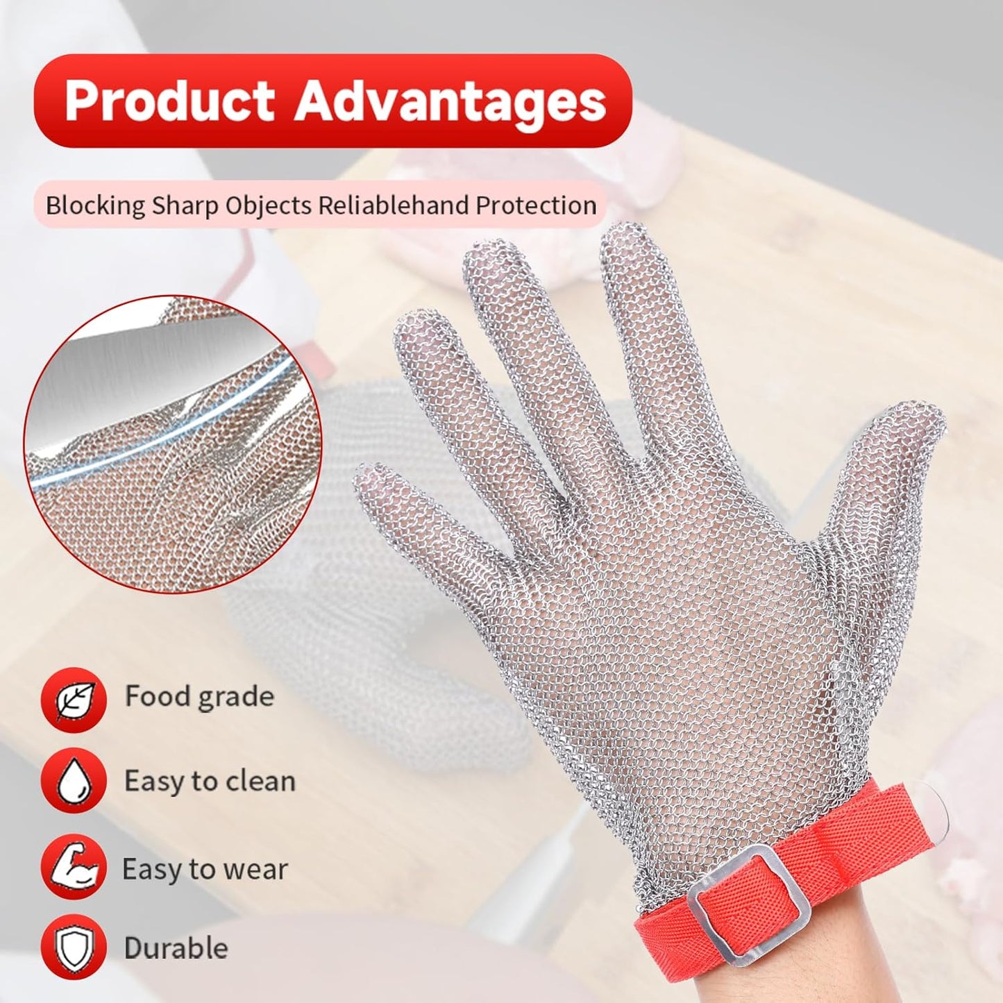Cut Resistant Glove Food Grade Stainless Steel Chainmail Glove for Ultimate Cutting Protection Meat Cutting Oyster Shucking (XS)