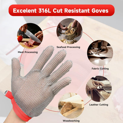 Cut Resistant Glove Food Grade Stainless Steel Chainmail Glove for Ultimate Cutting Protection Meat Cutting Oyster Shucking (XS)