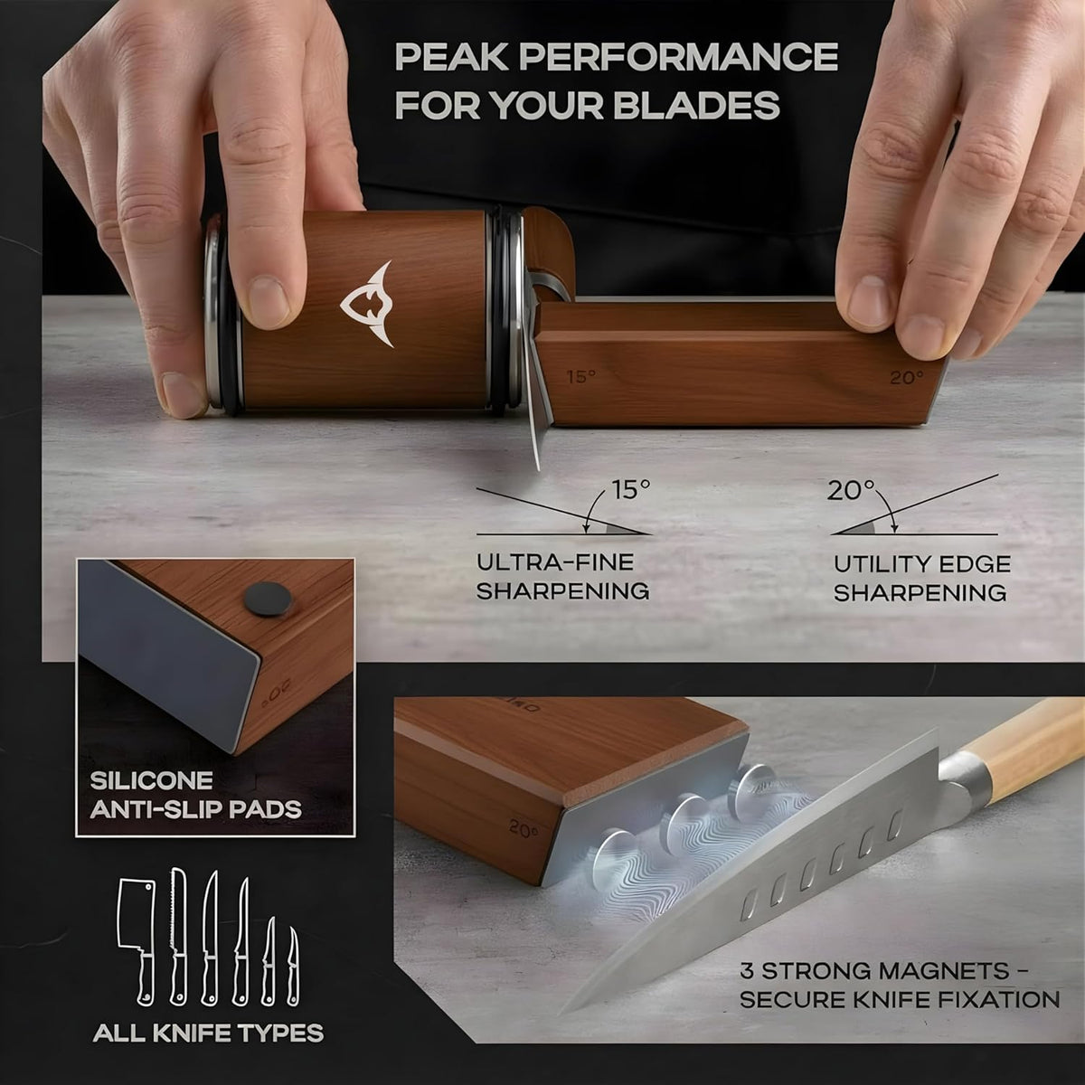 High Carbon Stainless Steel Rolling Knife Sharpener Kit | 400, 1000 & 3000 Grit Discs –15° & 20° Sharpening Angles | Professional & Home Kitchen Use | Restores Blunt Knives
