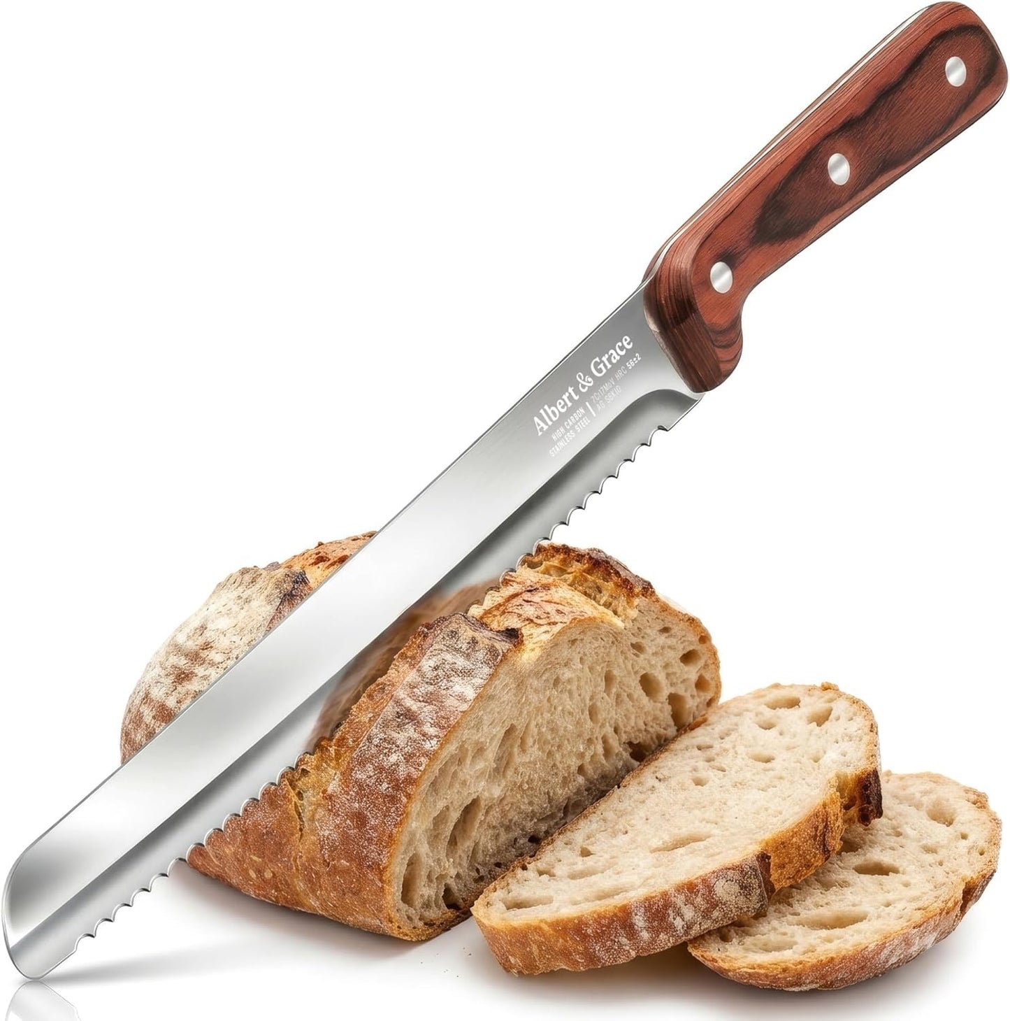 10.5-Inch Serrated Bread Knife with Full-Length Sheath – Ultra Sharp, Low-Crumb Slicing for Sourdough, Homemade Bread & Bagels | For Sourdough & Homemade Loaves, Full Tang High-Carbon Stainless Steel Blade, Ergonomic Pakkawood Handle, Sheath Included