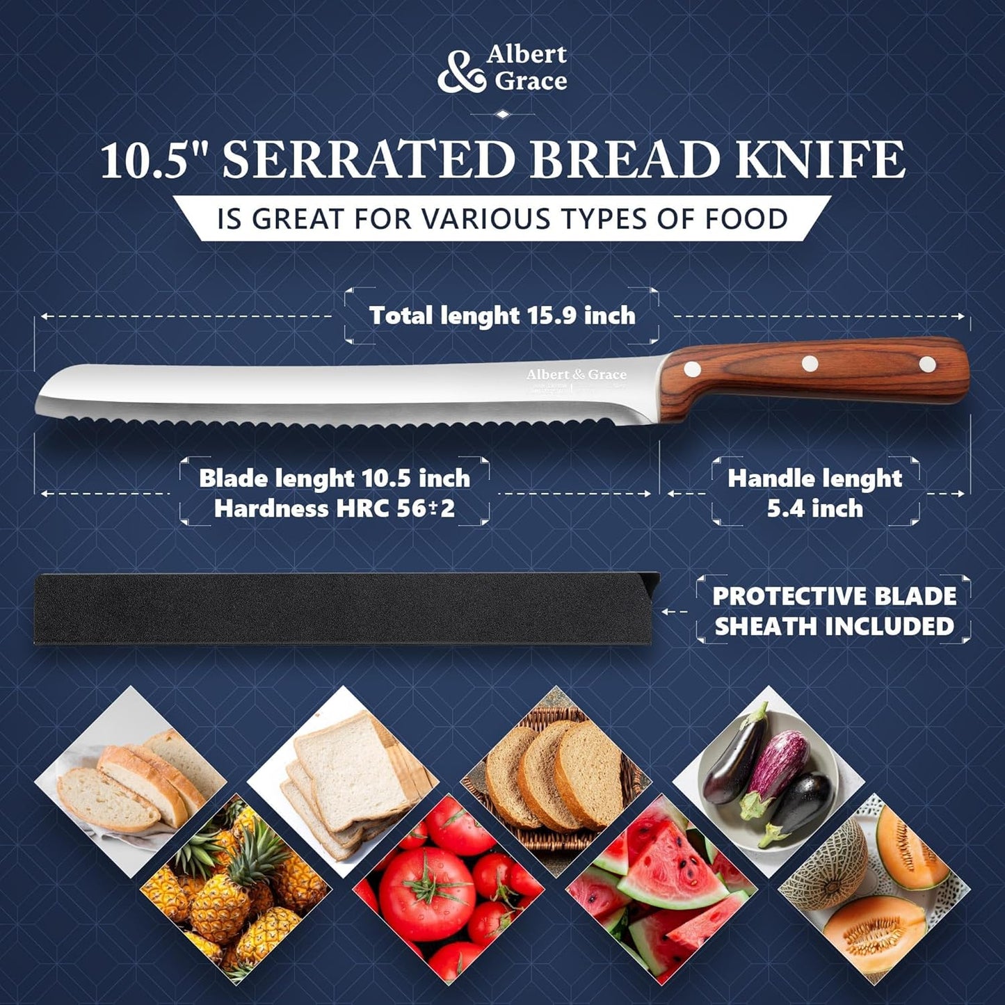 10.5-Inch Serrated Bread Knife with Full-Length Sheath – Ultra Sharp, Low-Crumb Slicing for Sourdough, Homemade Bread & Bagels | For Sourdough & Homemade Loaves, Full Tang High-Carbon Stainless Steel Blade, Ergonomic Pakkawood Handle, Sheath Included
