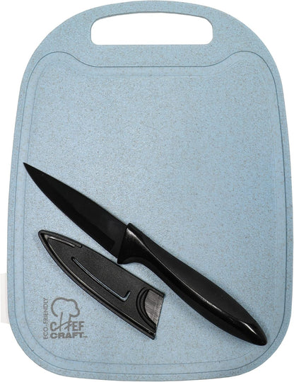 Select Wheat Straw Cutting Board and Knife Set, 10 inch x 7.5 inch, Blue