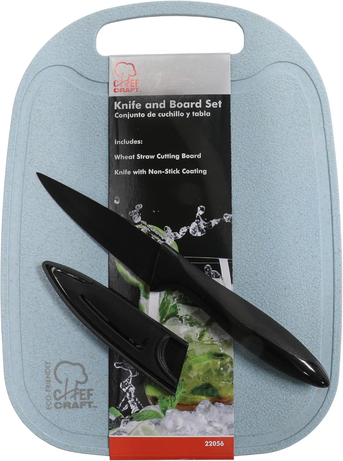 Select Wheat Straw Cutting Board and Knife Set, 10 inch x 7.5 inch, Blue